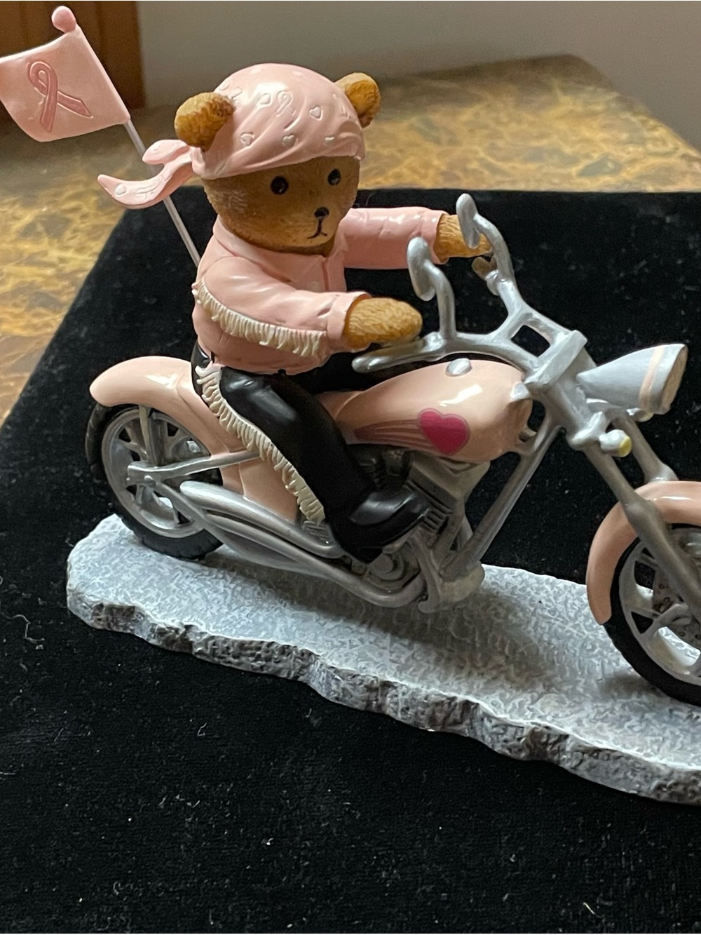 Pink Bear Biker Figurine Decorative Accent - Feminine Pink Home Decor